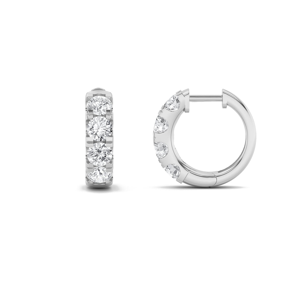 3CTW Round Lab-Grown Diamond Prong Hoop Earrings 8 Stones