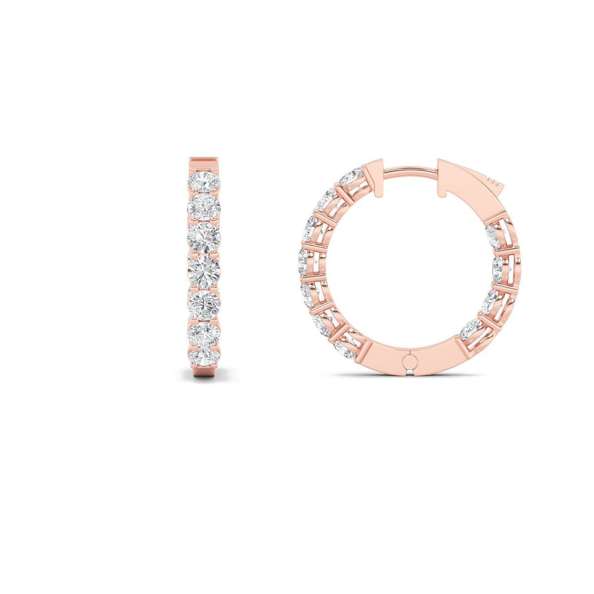 4CTW Round Lab-Grown Diamond Prong Inside Out Hoop Earrings 22 Stones