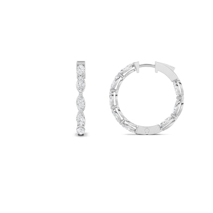 4CTW Marquise Lab-Grown Diamond Prong Hoop|Huggies Inside Out Hoop Earrings 16 Stones