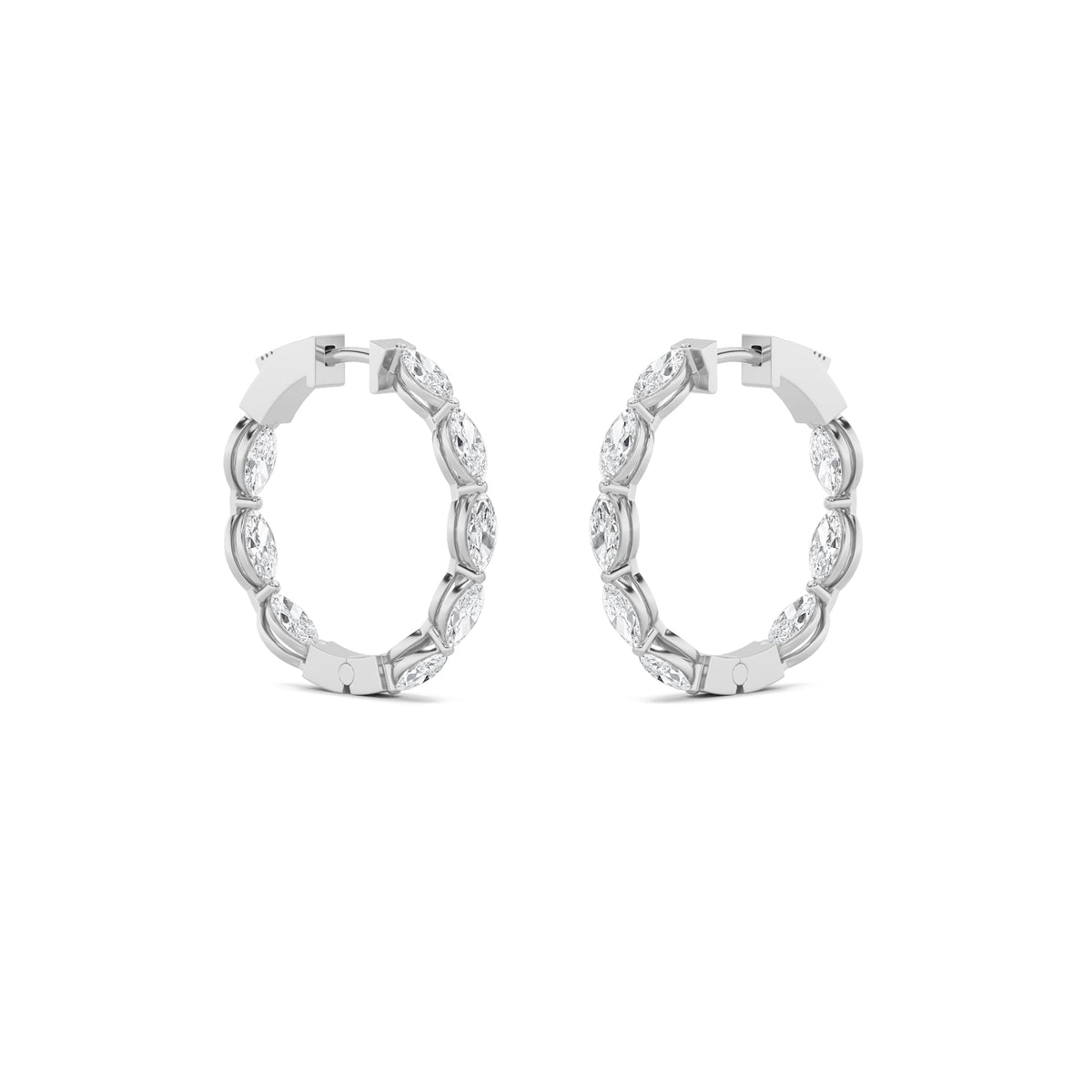 4CTW Marquise Lab-Grown Diamond Prong Hoop|Huggies Inside Out Hoop Earrings 16 Stones