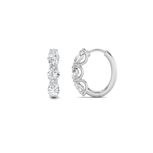 3CTW Oval Lab-Grown Diamond Prong Three Stone Huggie Earrings 6 Stones