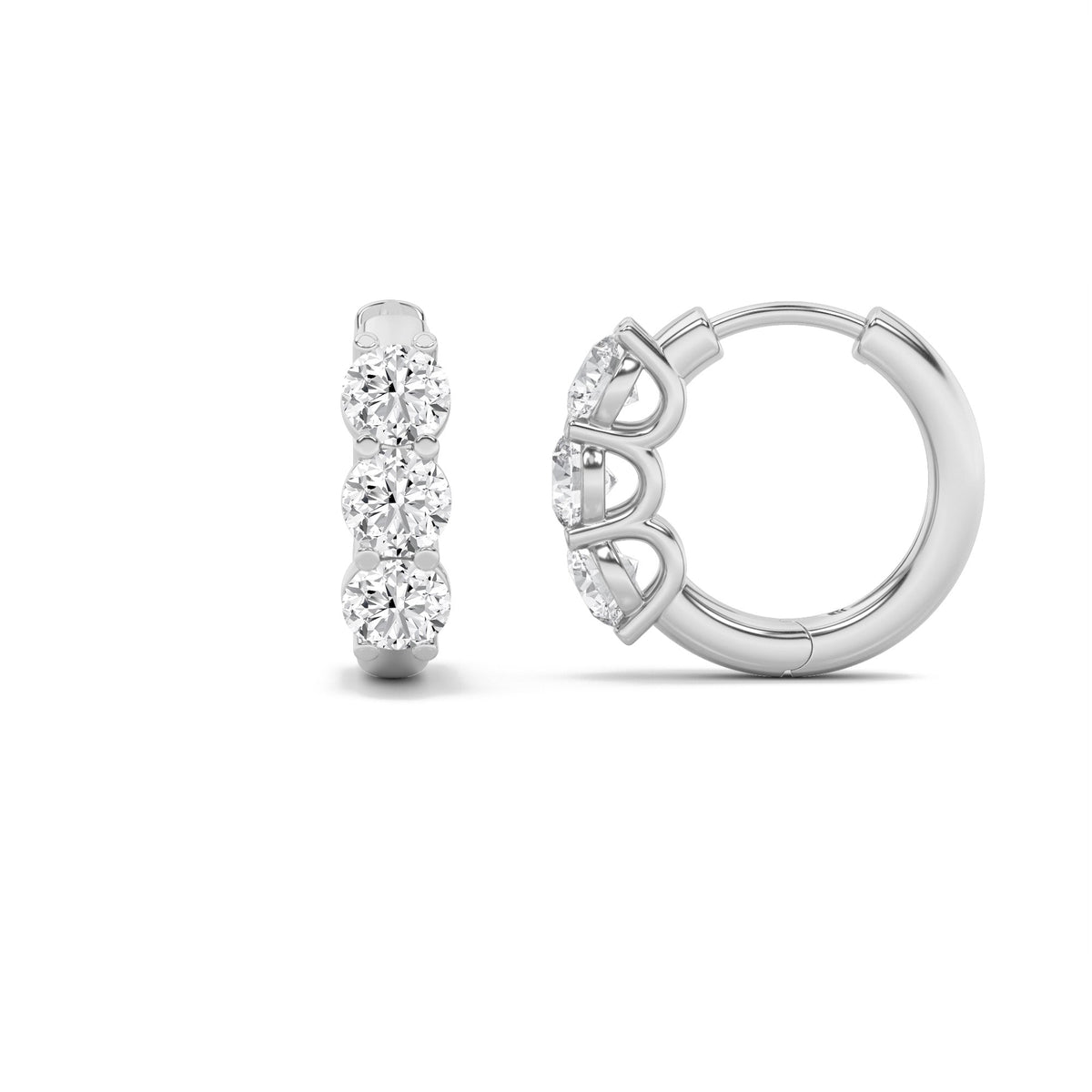 2CTW Round Lab-Grown Diamond Prong Three Stone Huggie Earrings 6 Stones G Color