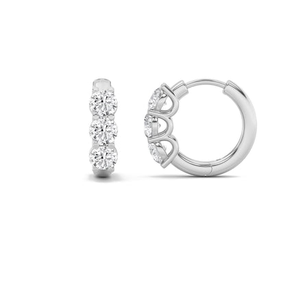 2CTW Round Lab-Grown Diamond Prong Three Stone Huggie Earrings 6 Stones G Color