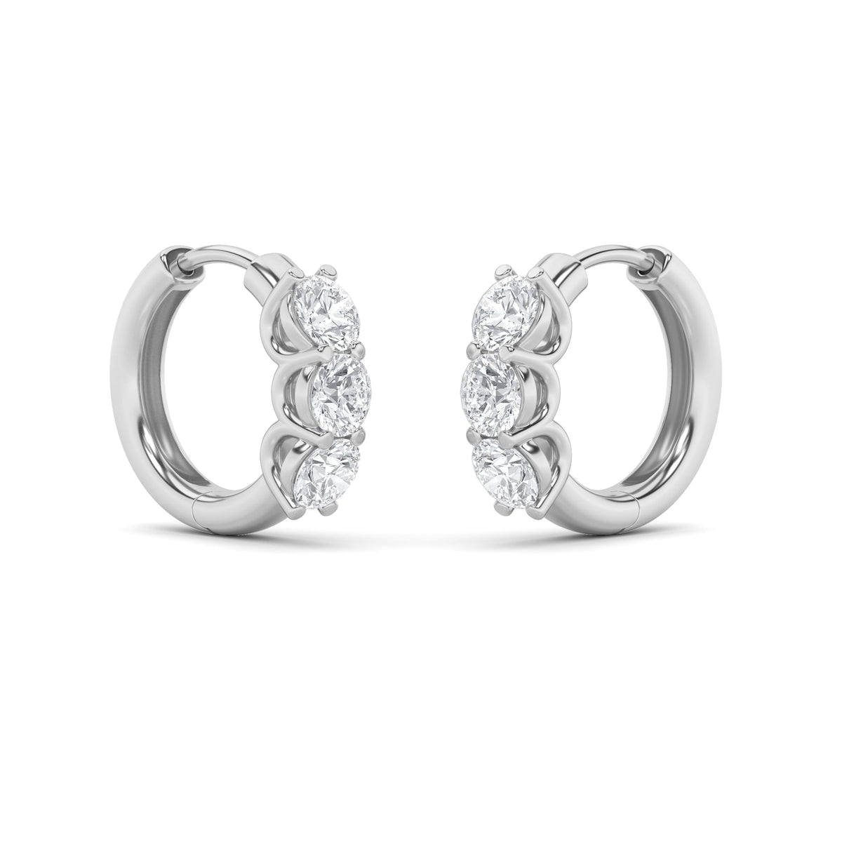2CTW Round Lab-Grown Diamond Prong Three Stone Huggie Earrings 6 Stones G Color