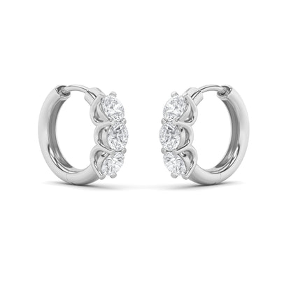 2CTW Round Lab-Grown Diamond Prong Three Stone Huggie Earrings 6 Stones G Color