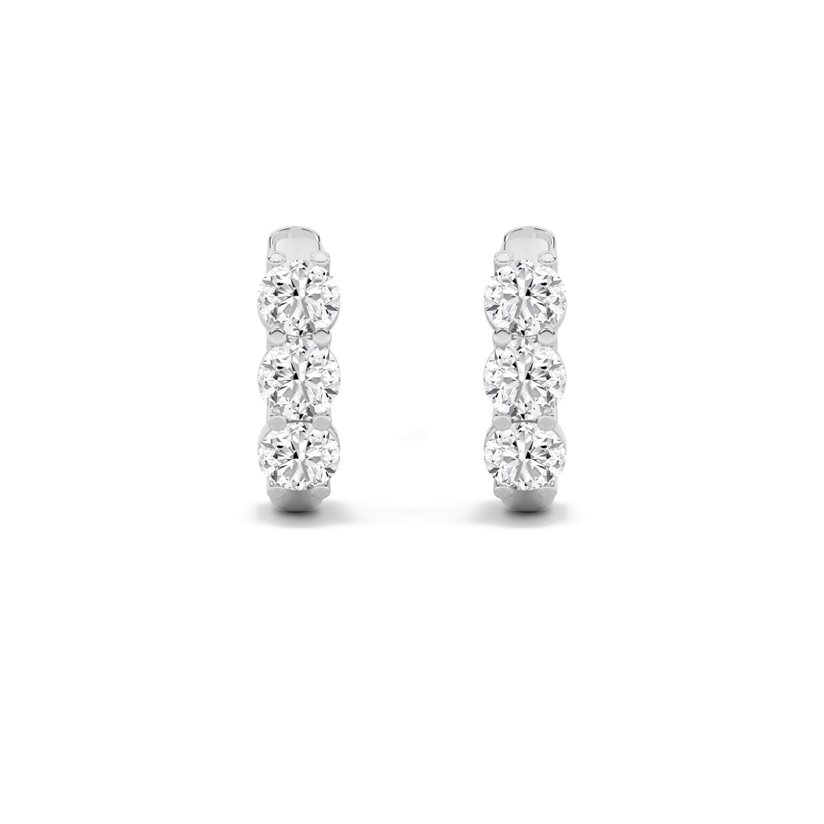 2CTW Round Lab-Grown Diamond Prong Three Stone Huggie Earrings 6 Stones G Color