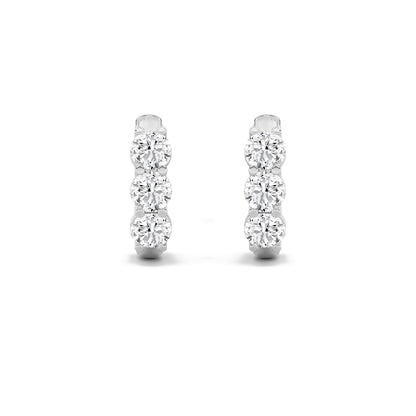 2CTW Round Lab-Grown Diamond Prong Three Stone Huggie Earrings 6 Stones G Color