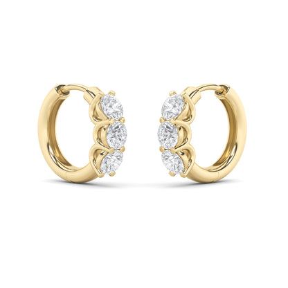 2CTW Round Lab-Grown Diamond Prong Three Stone Huggie Earrings 6 Stones G Color