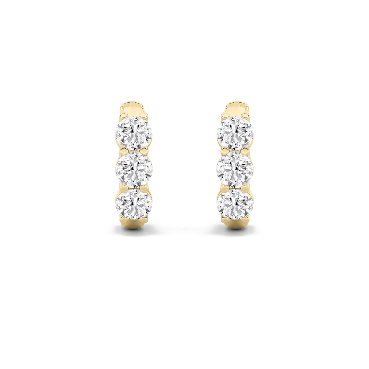 2CTW Round Lab-Grown Diamond Prong Three Stone Huggie Earrings 6 Stones G Color