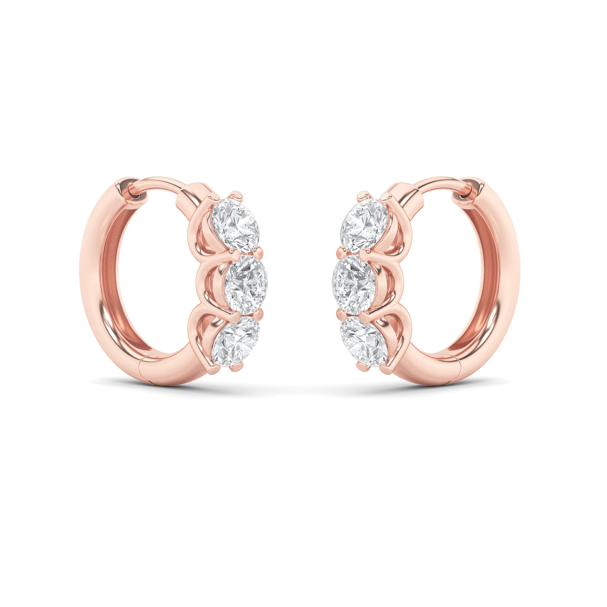 2CTW Round Lab-Grown Diamond Prong Three Stone Huggie Earrings 6 Stones G Color