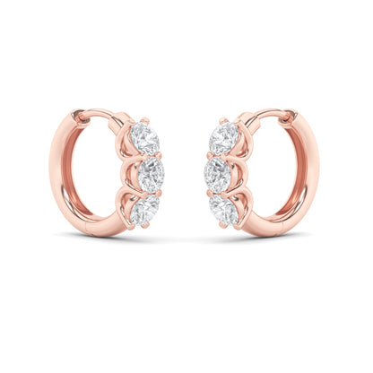 2CTW Round Lab-Grown Diamond Prong Three Stone Huggie Earrings 6 Stones G Color