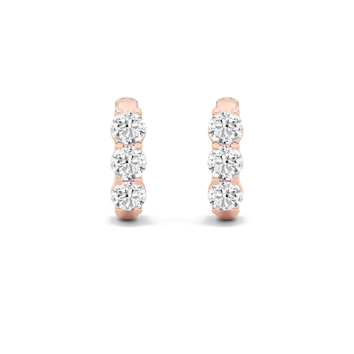 2CTW Round Lab-Grown Diamond Prong Three Stone Huggie Earrings 6 Stones G Color