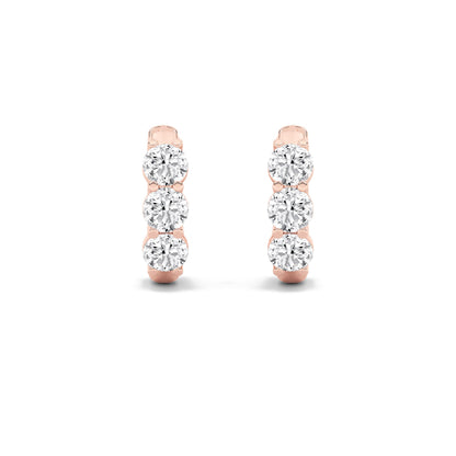 2CTW Round Lab-Grown Diamond Prong Three Stone Huggie Earrings 6 Stones G Color