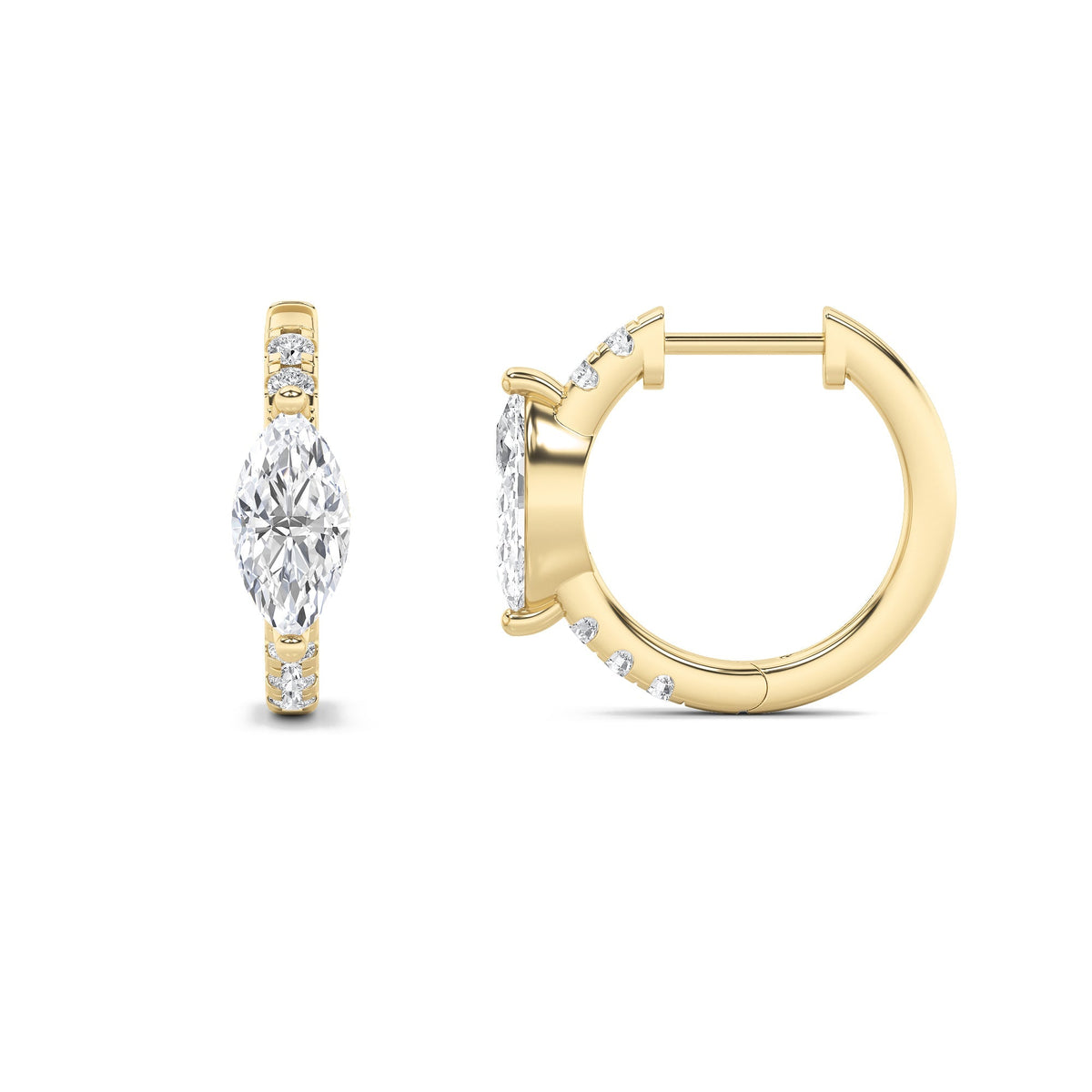 1.5CTW Marquise Lab-Grown Diamond Prong Solitare Accent Huggie Earrings 12 Stones