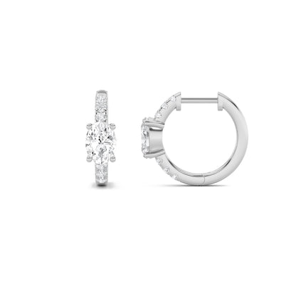 1.5CTW Oval Lab-Grown Diamond Prong Solitare Accent Huggie Earrings 14 Stones