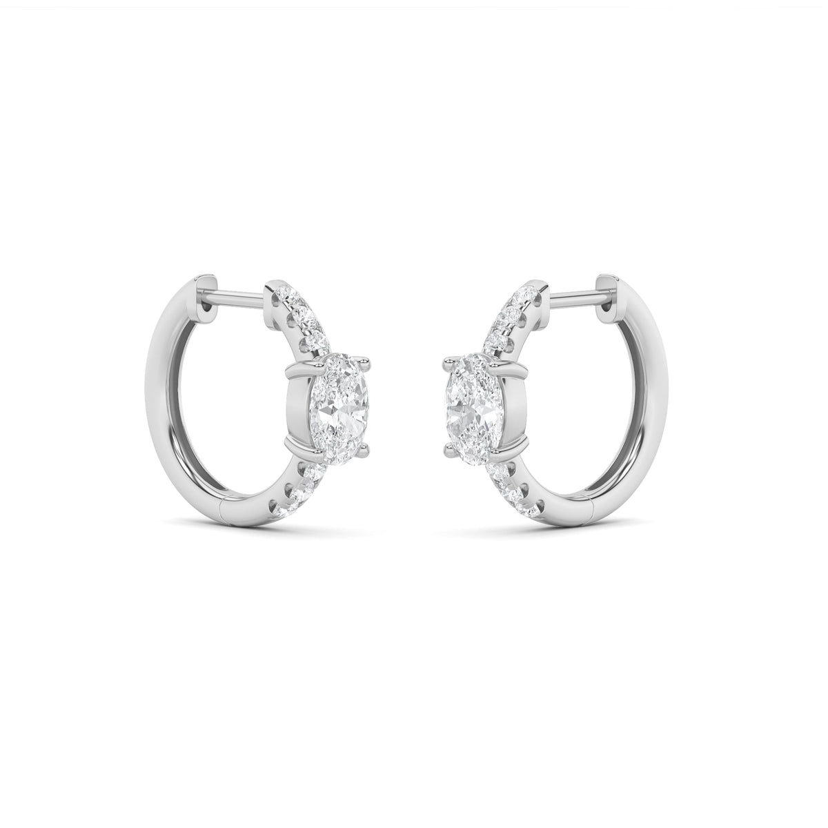 1.5CTW Oval Lab-Grown Diamond Prong Solitare Accent Huggie Earrings 14 Stones