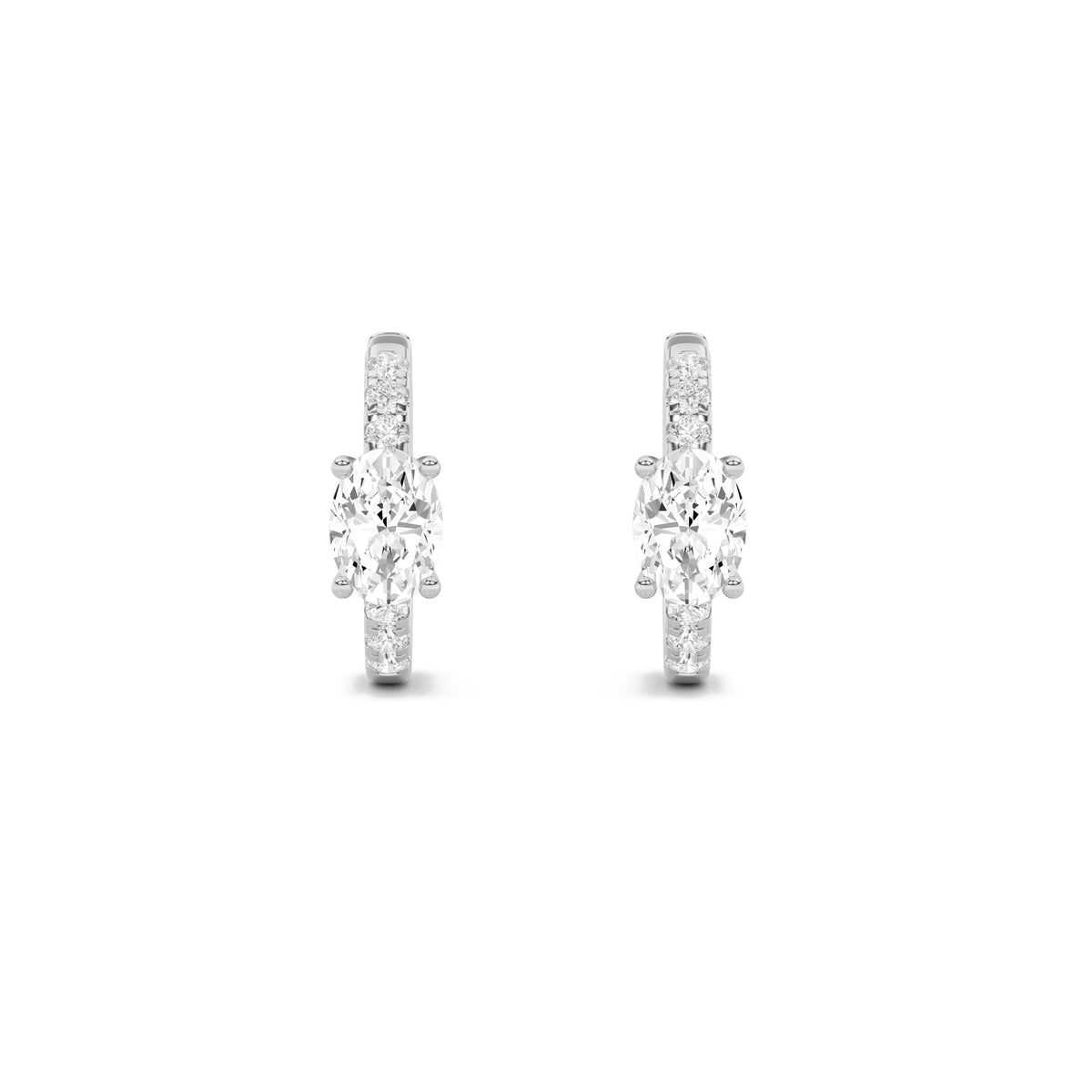1.5CTW Oval Lab-Grown Diamond Prong Solitare Accent Huggie Earrings 14 Stones