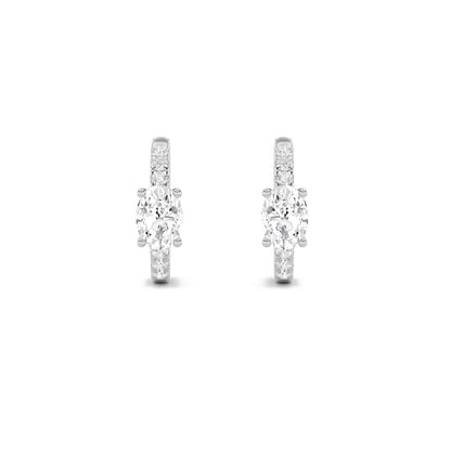 1.5CTW Oval Lab-Grown Diamond Prong Solitare Accent Huggie Earrings 14 Stones