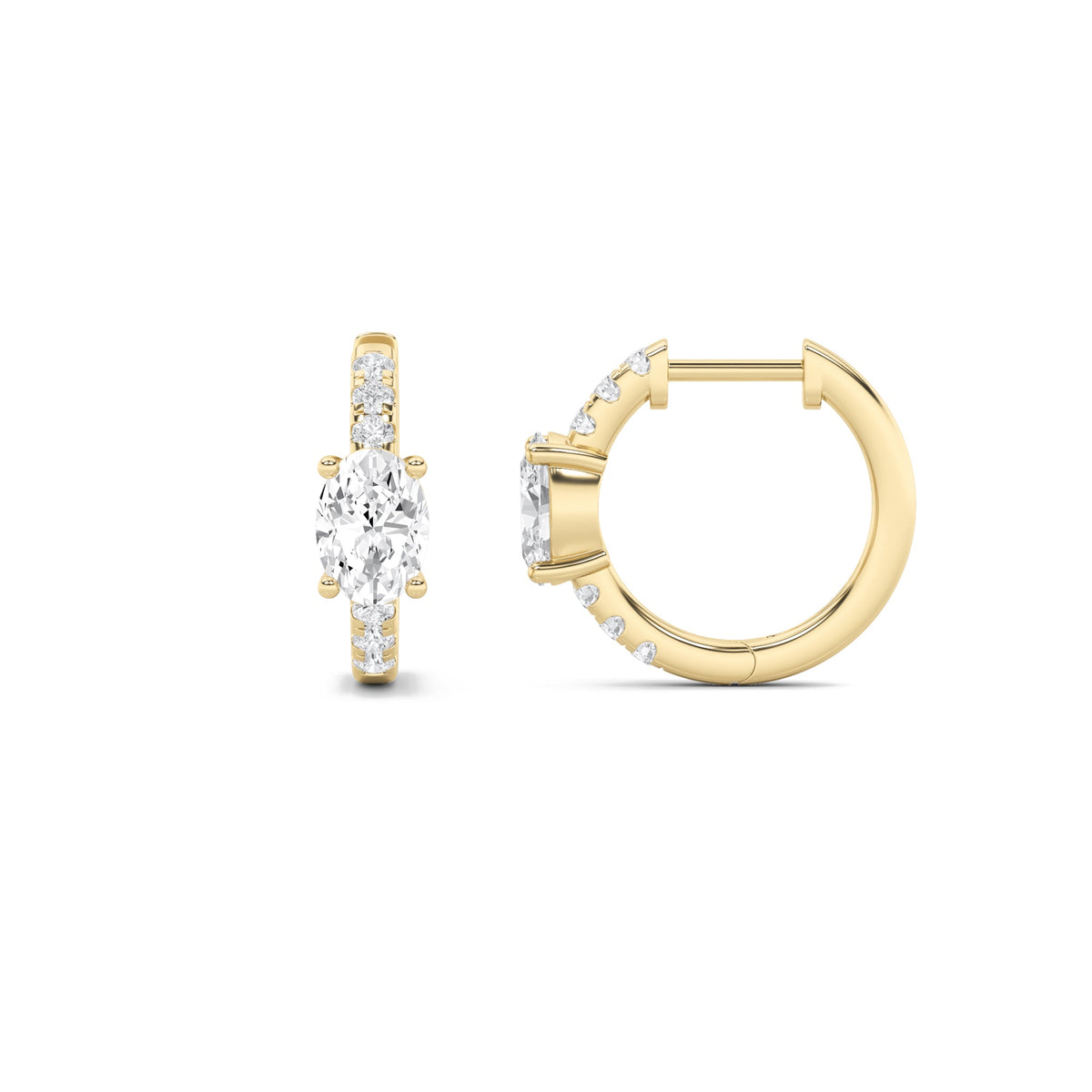 1.5CTW Oval Lab-Grown Diamond Prong Solitare Accent Huggie Earrings 14 Stones