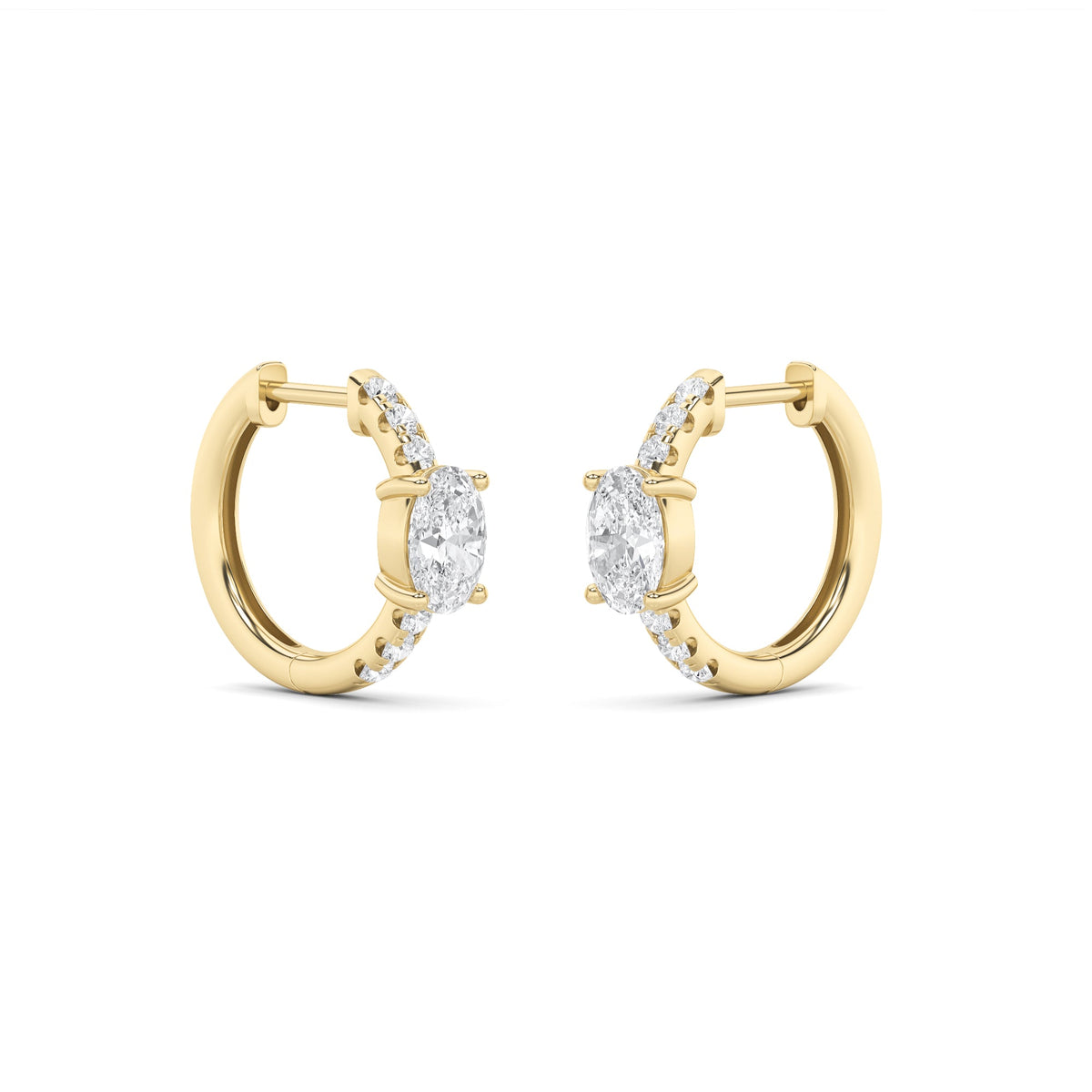 1.5CTW Oval Lab-Grown Diamond Prong Solitare Accent Huggie Earrings 14 Stones