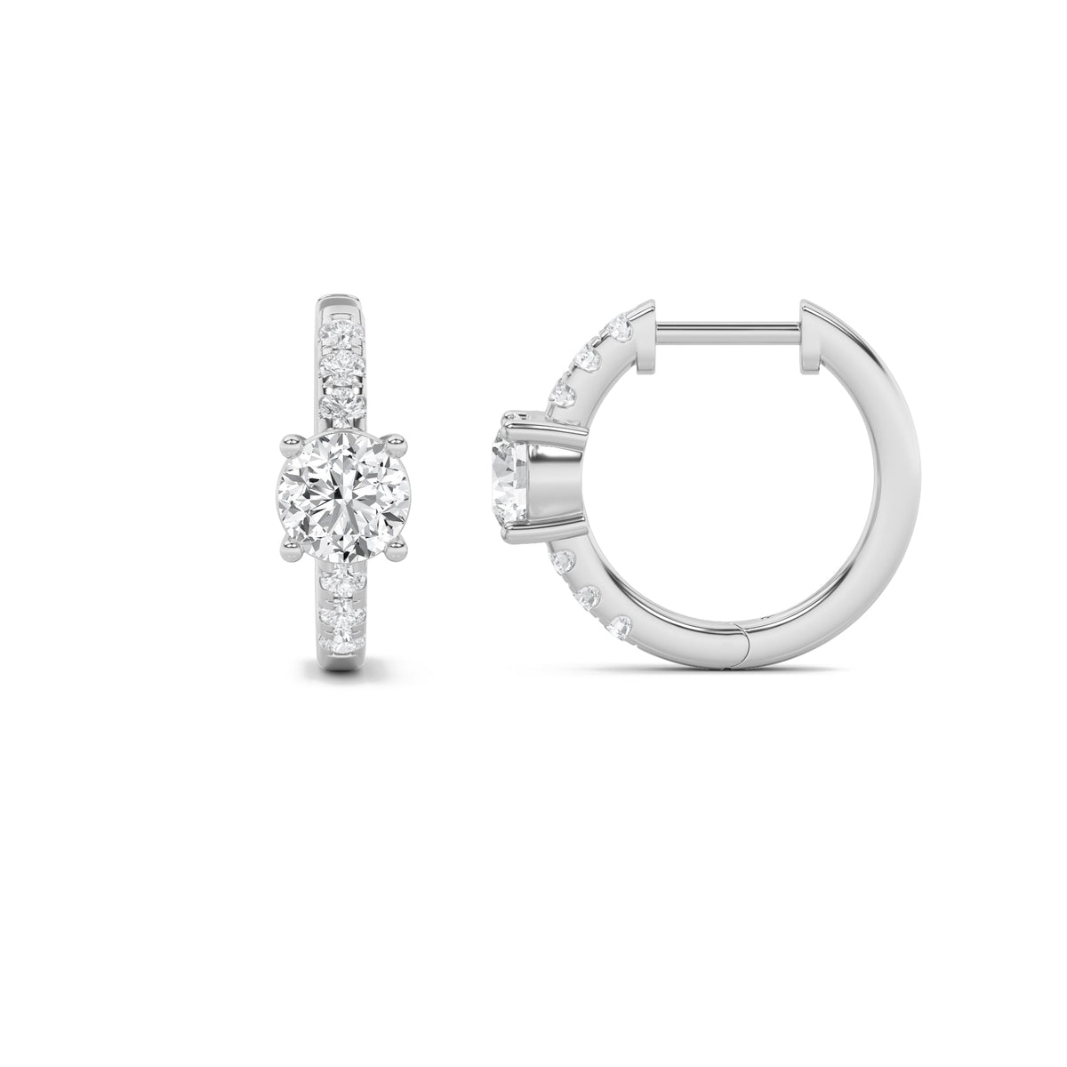 1.5CTW Round Lab-Grown Diamond Prong Solitare Accent Huggie Earrings 14 Stones