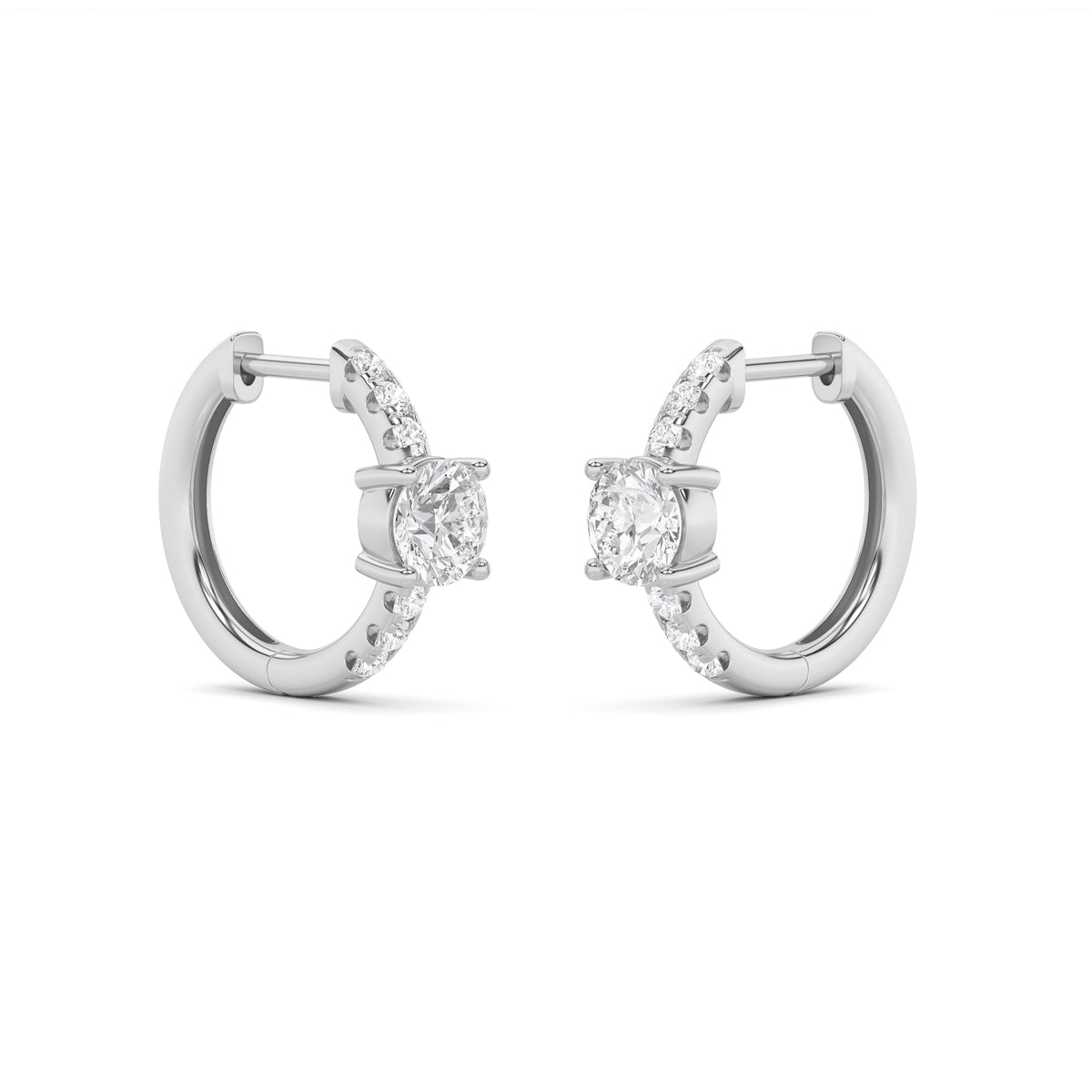 1.5CTW Round Lab-Grown Diamond Prong Solitare Accent Huggie Earrings 14 Stones