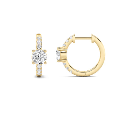 1.5CTW Round Lab-Grown Diamond Prong Solitare Accent Huggie Earrings 14 Stones