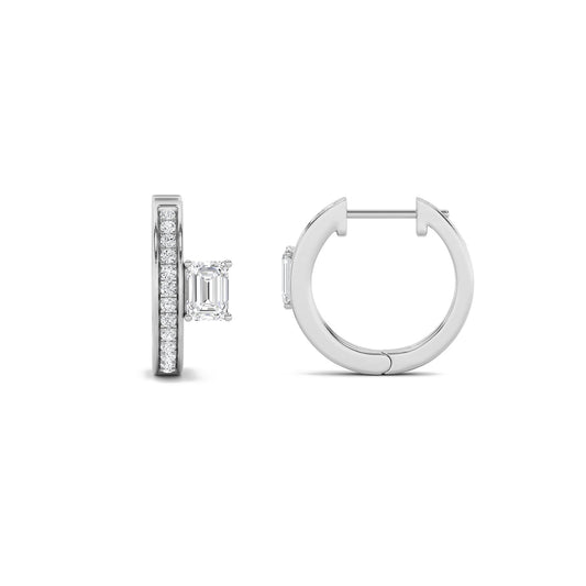 1.25CTW Emerald Lab-Grown Diamond Prong Accented Huggie Earrings 28 Stones