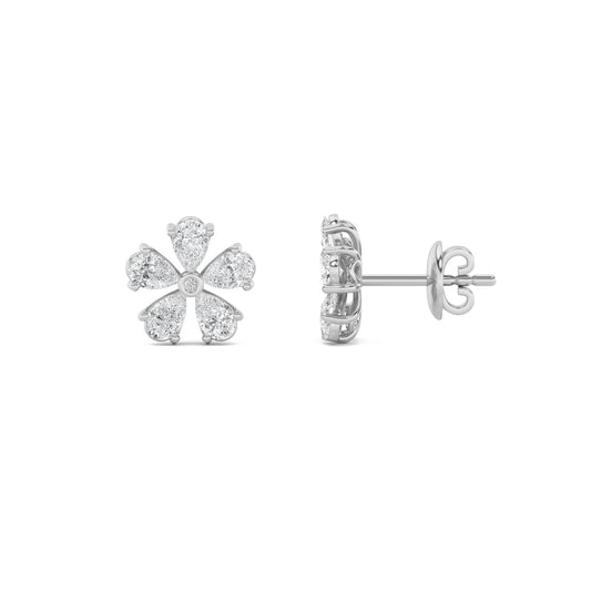2.5CTW Pear Lab-Grown Diamond Bezel Prong Floral Earrings 12 Stones