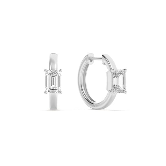 1.5CTW Emerald Lab-Grown Diamond Prong Solitaire Huggie Earrings 2 Stones