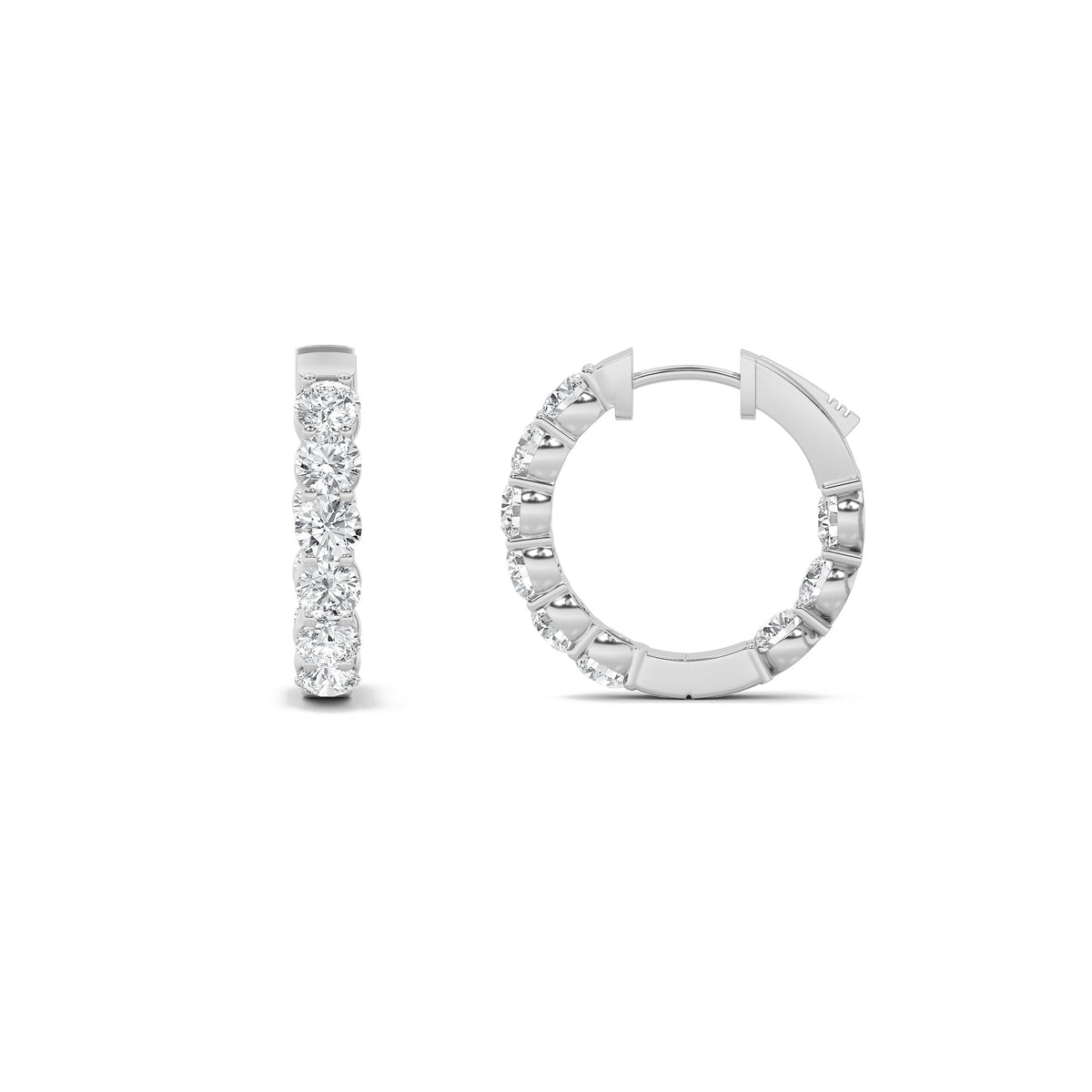 3CTW Round Lab-Grown Diamond Prong Inside Out Hoop Earrings 18 Stones 3.7mm Width