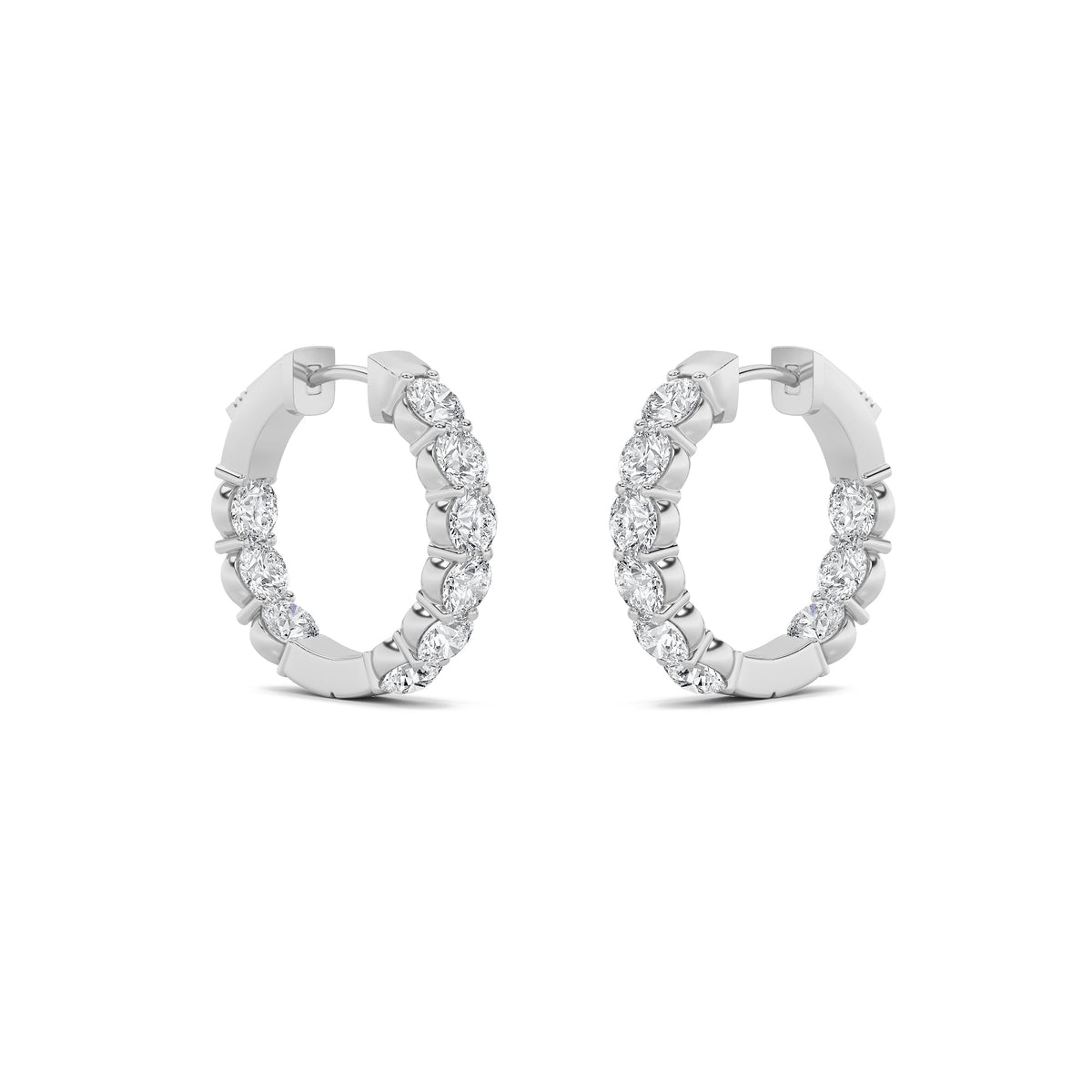 3CTW Round Lab-Grown Diamond Prong Inside Out Hoop Earrings 18 Stones 3.7mm Width