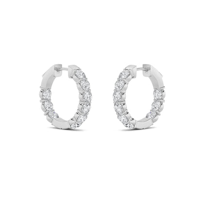 3CTW Round Lab-Grown Diamond Prong Inside Out Hoop Earrings 18 Stones 3.7mm Width