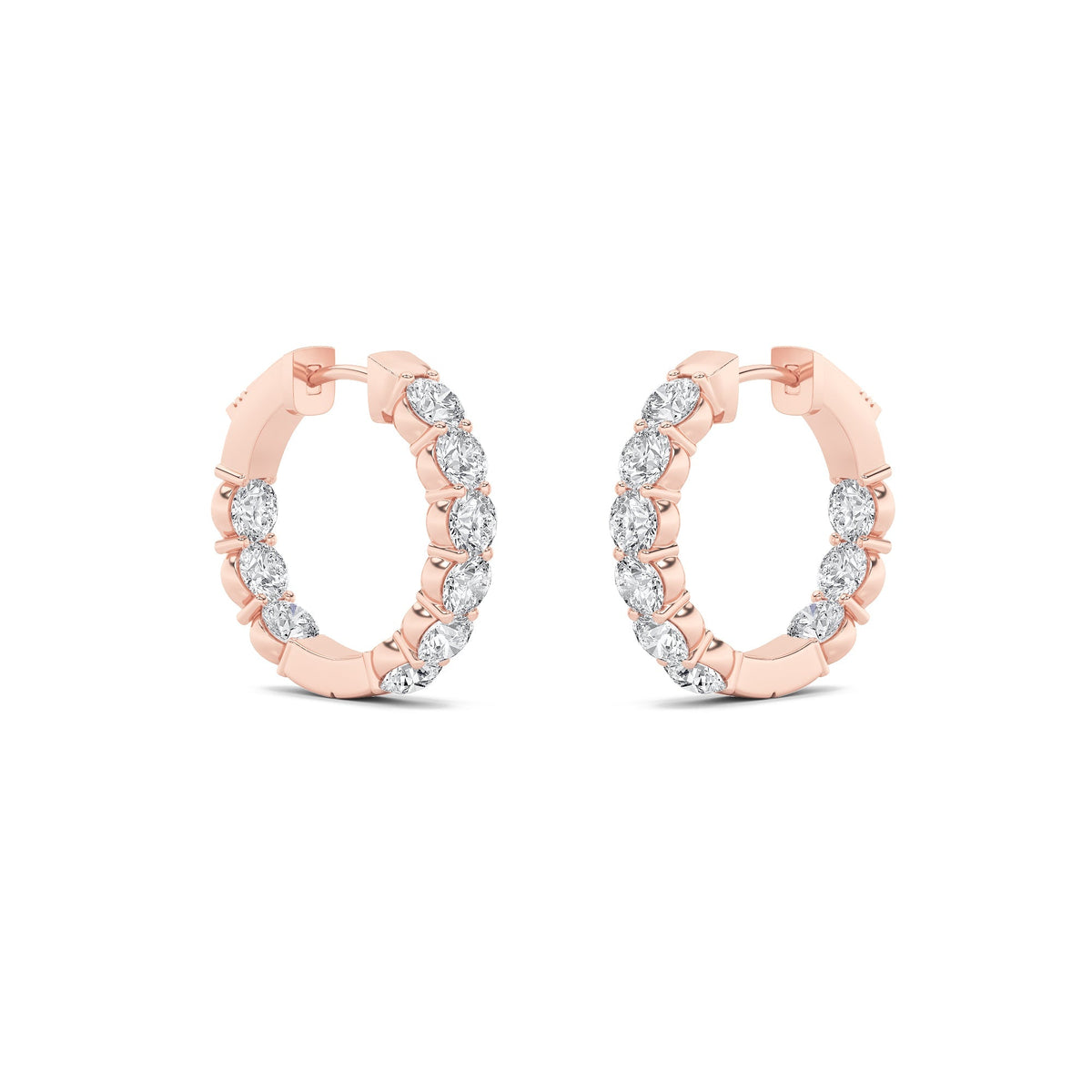 3CTW Round Lab-Grown Diamond Prong Inside Out Hoop Earrings 18 Stones 3.7mm Width