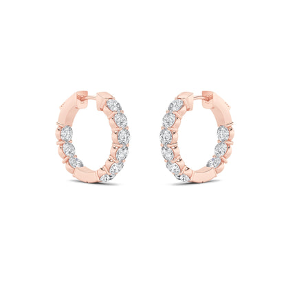 3CTW Round Lab-Grown Diamond Prong Inside Out Hoop Earrings 18 Stones 3.7mm Width