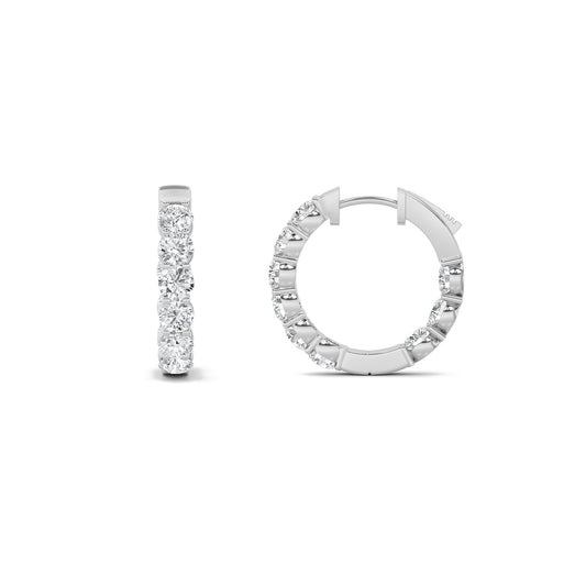 7CTW Round Lab-Grown Diamond Prong Inside Out Hoop Earrings 42 Stones 3.65mm Width