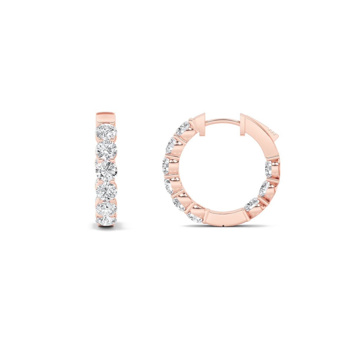7CTW Round Lab-Grown Diamond Prong Inside Out Hoop Earrings 42 Stones 3.65mm Width