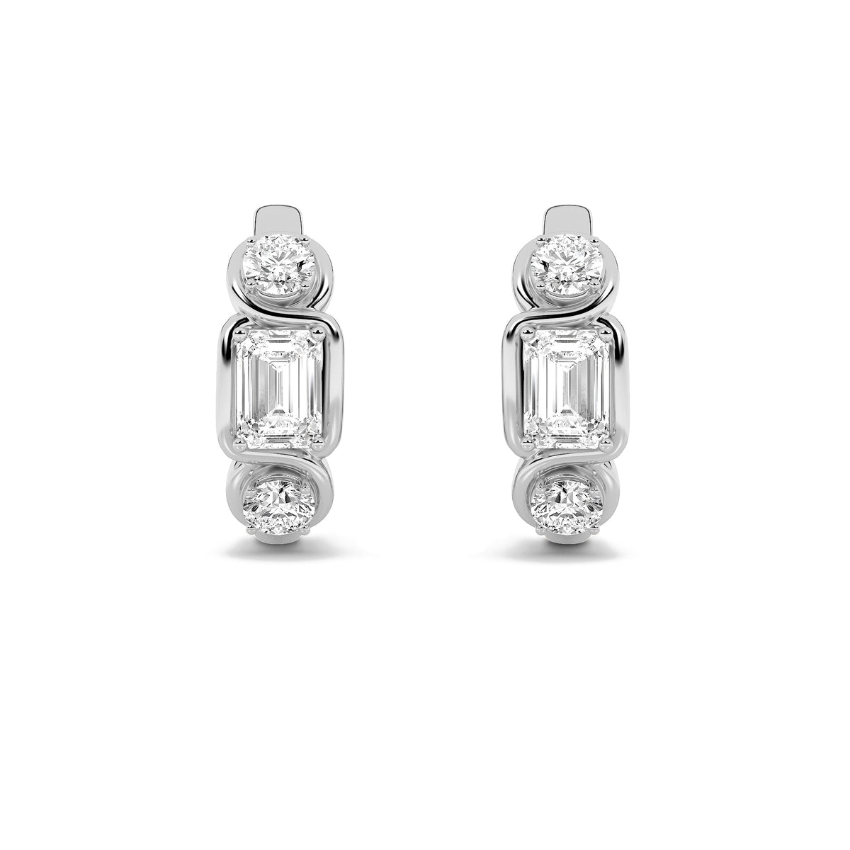 2.5CTW Emerald Lab-Grown Diamond Bezel Three Stone Earrings 6 Stones