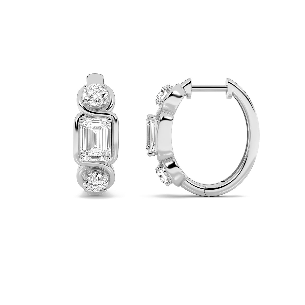 2.5CTW Emerald Lab-Grown Diamond Bezel Three Stone Earrings 6 Stones
