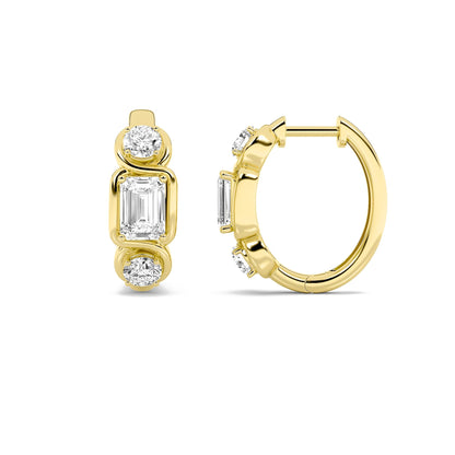 2.5CTW Emerald Lab-Grown Diamond Bezel Three Stone Earrings 6 Stones