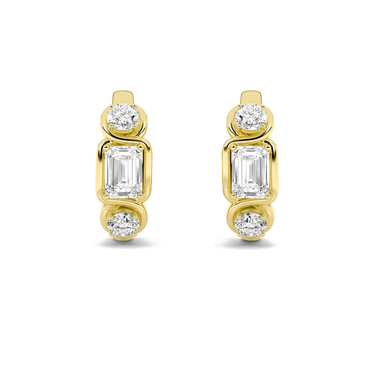 2.5CTW Emerald Lab-Grown Diamond Bezel Three Stone Earrings 6 Stones