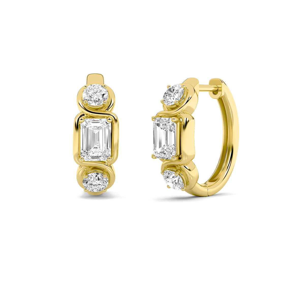 2.5CTW Emerald Lab-Grown Diamond Bezel Three Stone Earrings 6 Stones