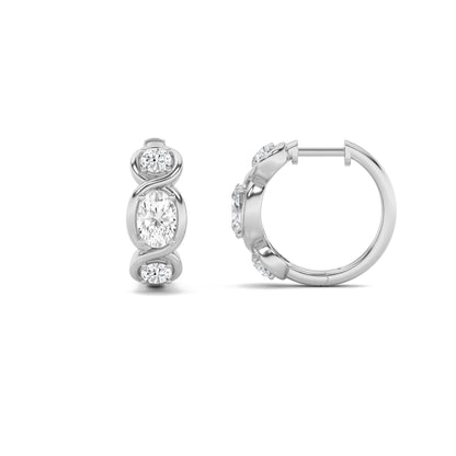2.5CTW Oval Lab-Grown Diamond Bezel Hoop|Huggies Three Stone Huggie Earrings 6 Stones