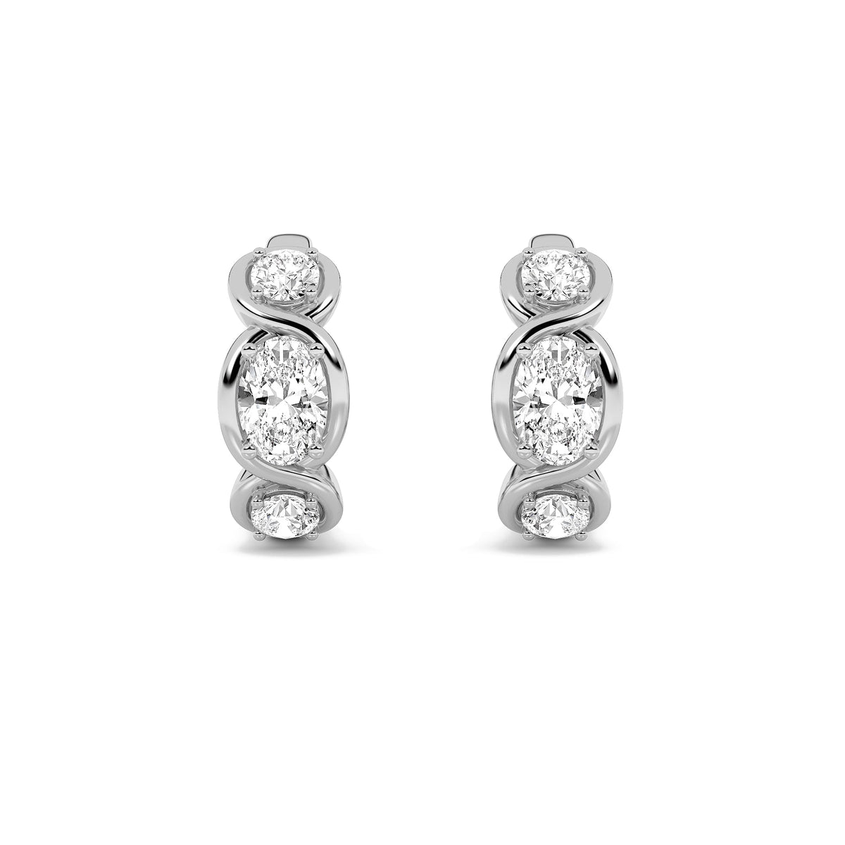 2.5CTW Oval Lab-Grown Diamond Bezel Hoop|Huggies Three Stone Huggie Earrings 6 Stones