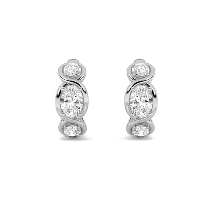 2.5CTW Oval Lab-Grown Diamond Bezel Hoop|Huggies Three Stone Huggie Earrings 6 Stones