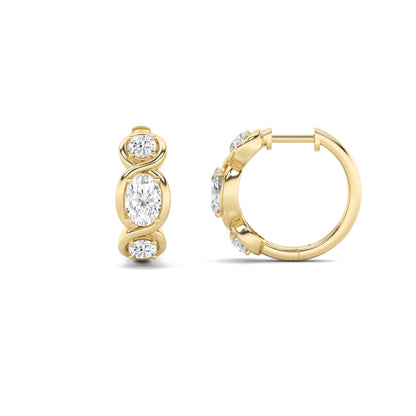 2.5CTW Oval Lab-Grown Diamond Bezel Hoop|Huggies Three Stone Huggie Earrings 6 Stones