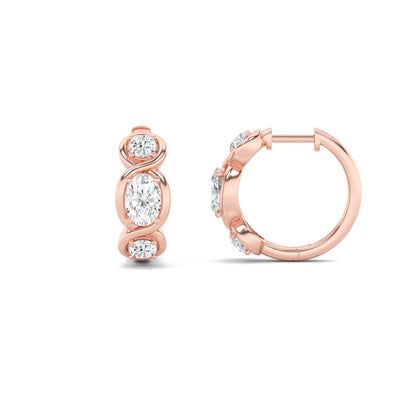 2.5CTW Oval Lab-Grown Diamond Bezel Hoop|Huggies Three Stone Huggie Earrings 6 Stones