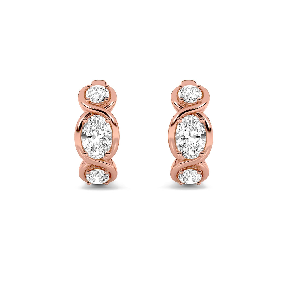 2.5CTW Oval Lab-Grown Diamond Bezel Hoop|Huggies Three Stone Huggie Earrings 6 Stones
