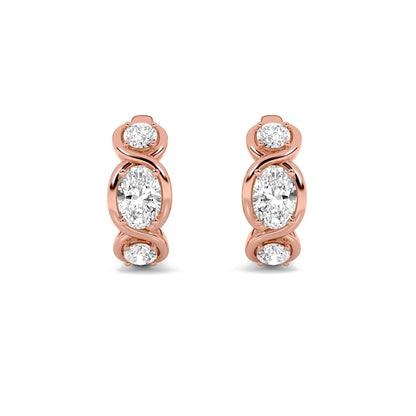 2.5CTW Oval Lab-Grown Diamond Bezel Hoop|Huggies Three Stone Huggie Earrings 6 Stones