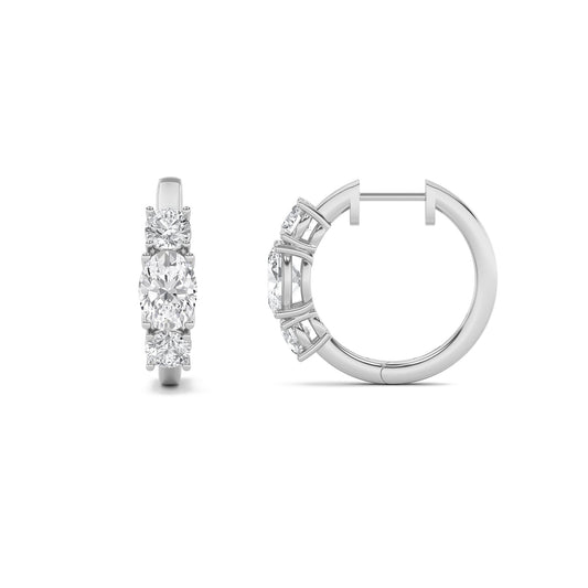 2.5CTW Oval Lab-Grown Diamond Prong Three Stone Huggie Earrings 6 Stones